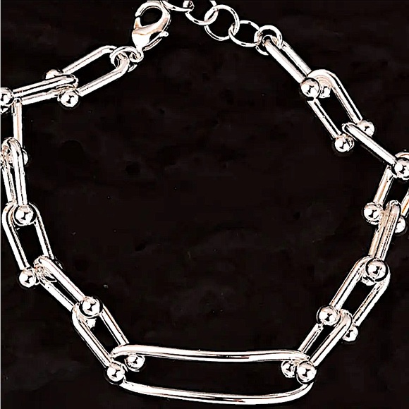 Sterling Silver U Link Horseshoe Chain Link Unisex Paperclip Bracelet - Picture 4 of 10